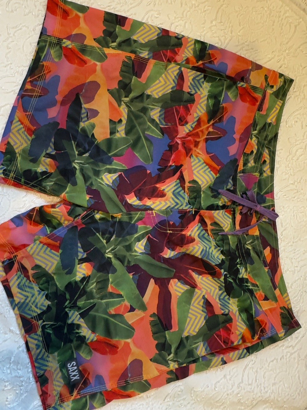 SAXX Tropical Print Swim Trunks Lined Board Shorts Medium